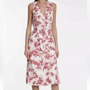 Ralph Lauren Dark Pink and White Linen Midi Dress